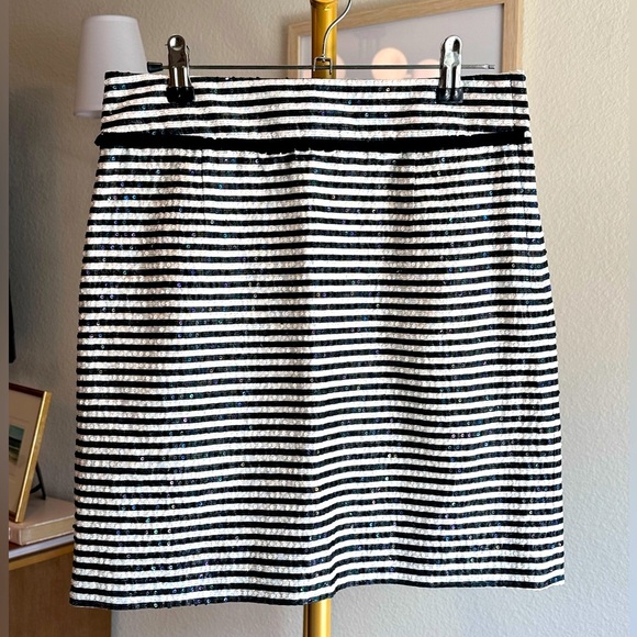 Kate Spade Black and White Striped Sequin Silk Mini Skirt- Size 2 - Picture 1 of 6